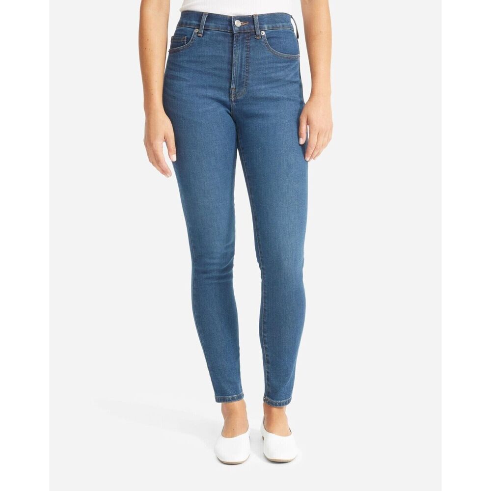 Everlane Authentic Stretch High Rise Skinny 24 R Zip Fly Mid Blue NWT B28
